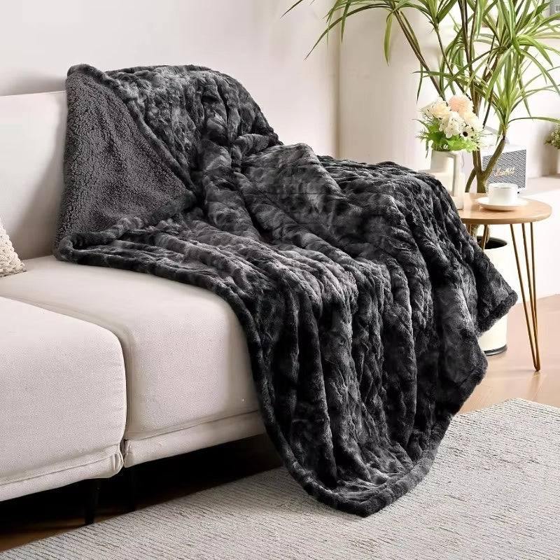 Luxury Faux Fur & Sherpa Heated Throw Blanket