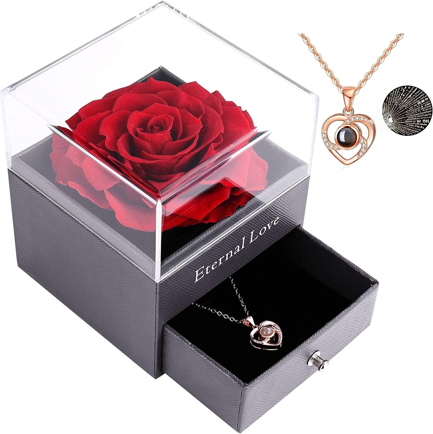 Preserved Real Rose with "I Love You" Necklace – The Perfect Gift for Her