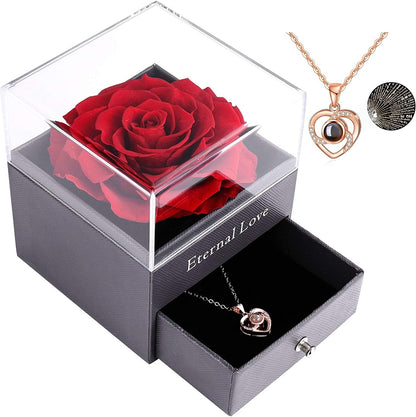 Preserved Real Rose with "I Love You" Necklace – The Perfect Gift for Her