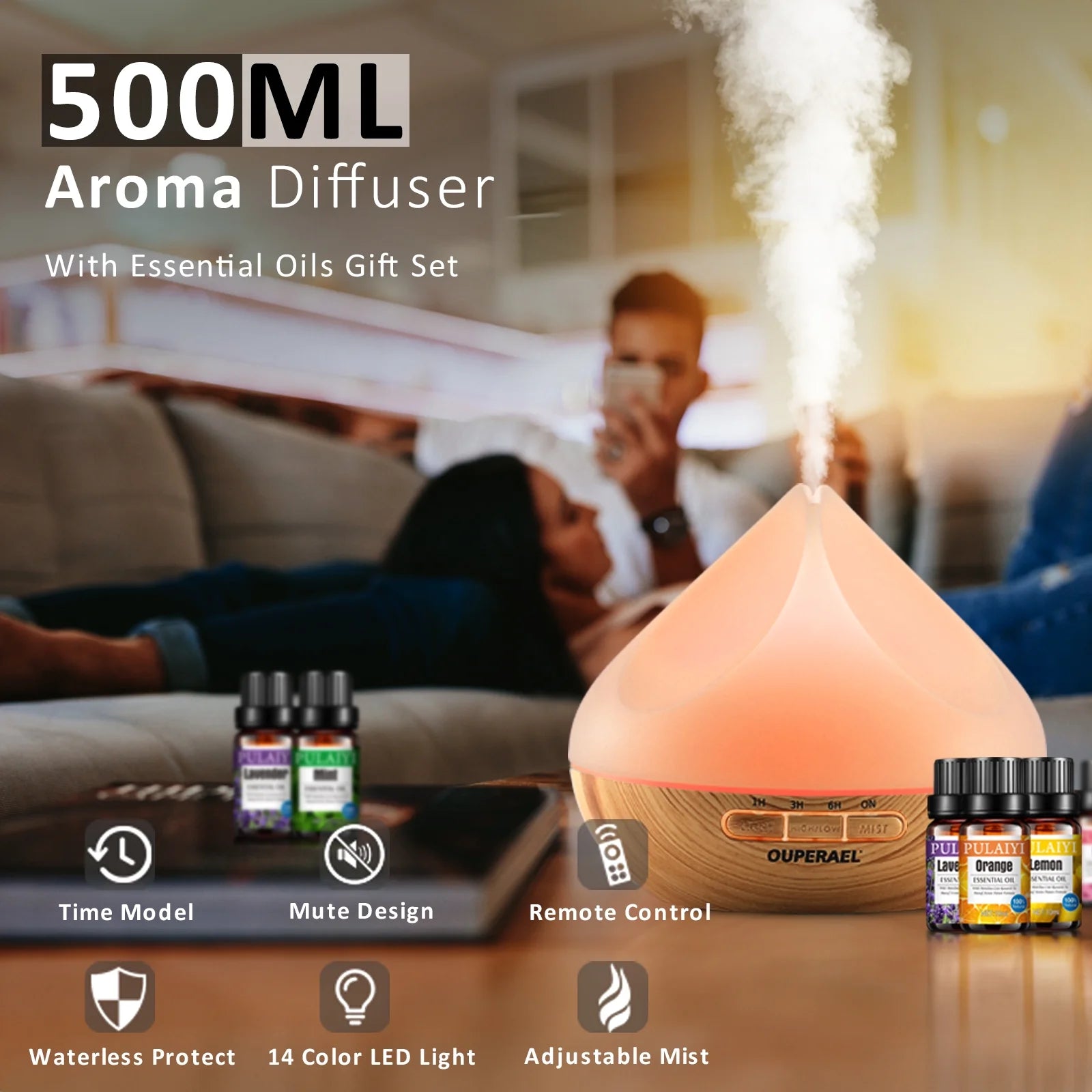 Noahstrong Essential Oil Diffuser with 6 Essential Oils - 500ml Capacity 