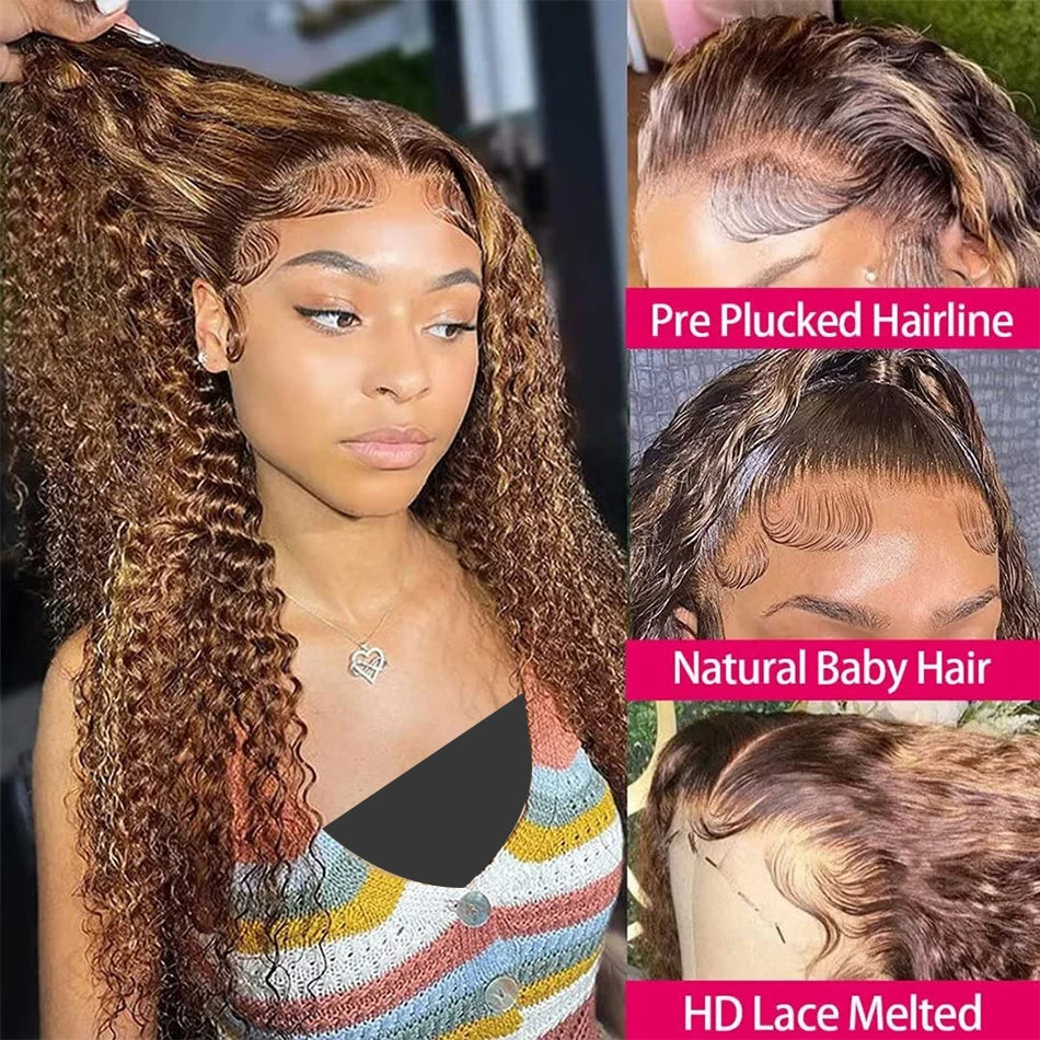 13x6 30 Inch Ombre Curly Lace Front Wig 