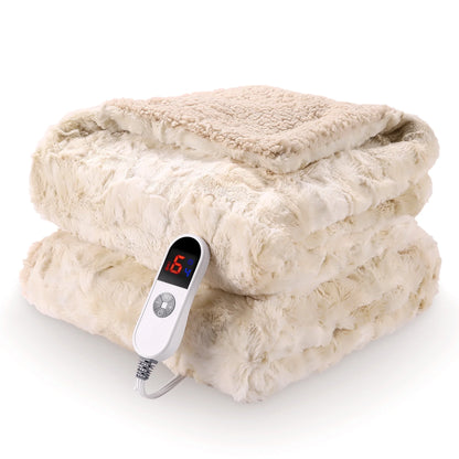 Electric Throw Blanket – Soft Faux Fur Heated Blanket with LED Display, 6 Heat Settings & 4-Hour Timer