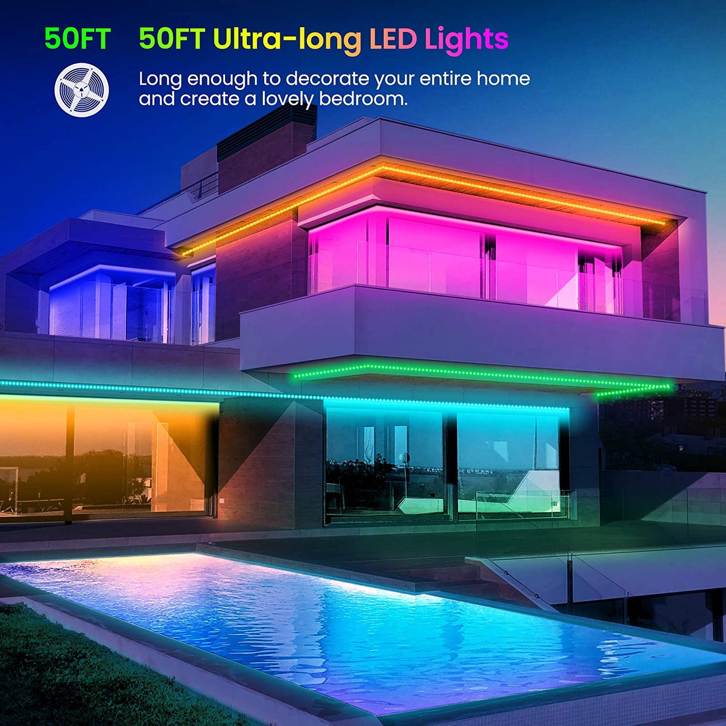 GUPUP LED Light Strip - 50ft Smart RGB Lights for Home