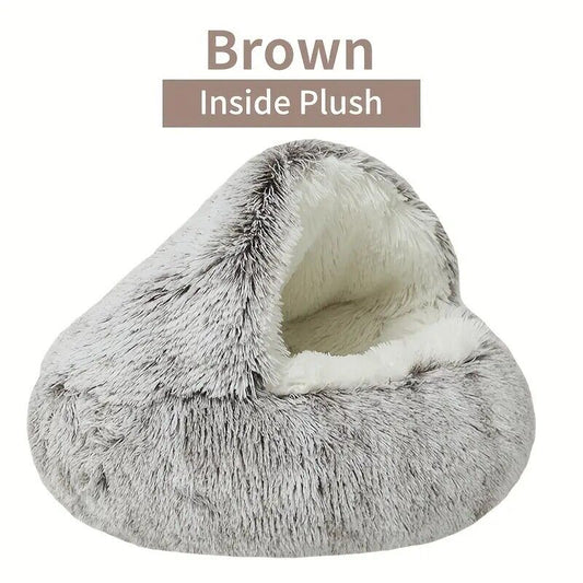 Round Plush Pet Bed – Cozy Sleeping Nest for Cats & Dogs