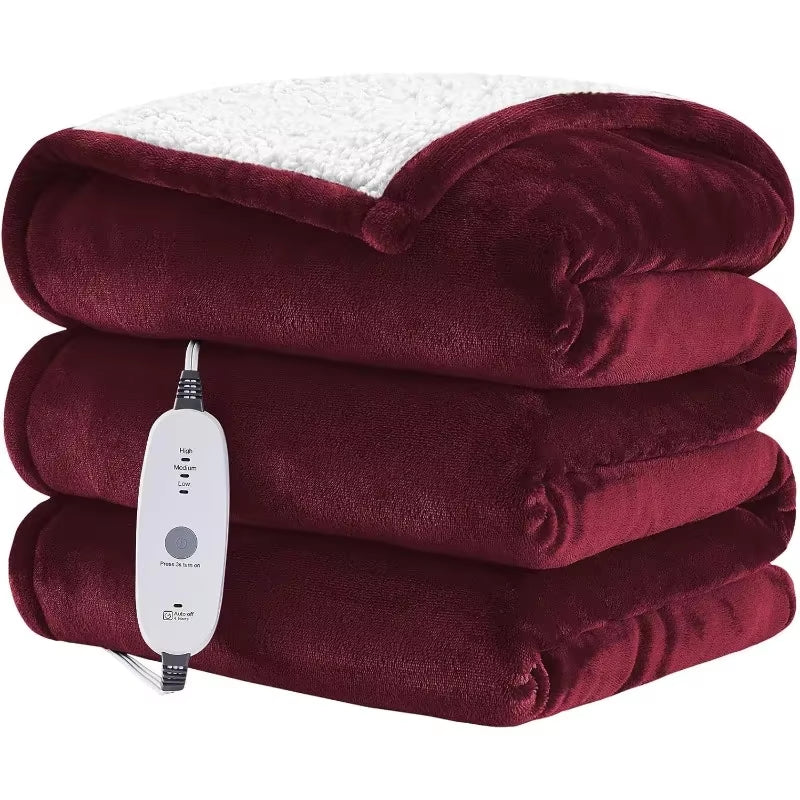 CozyHeat™ Electric Flannel Throw - Sherpa, 3 Heat Settings, Auto-Off Timer