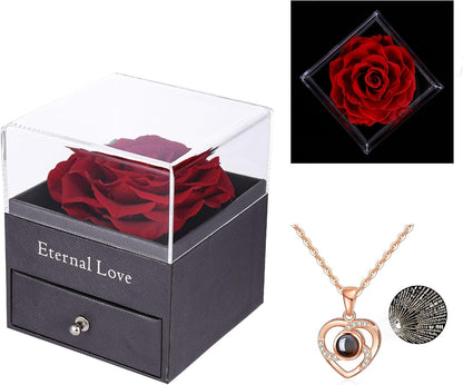 Preserved Real Rose with "I Love You" Necklace – The Perfect Gift for Her