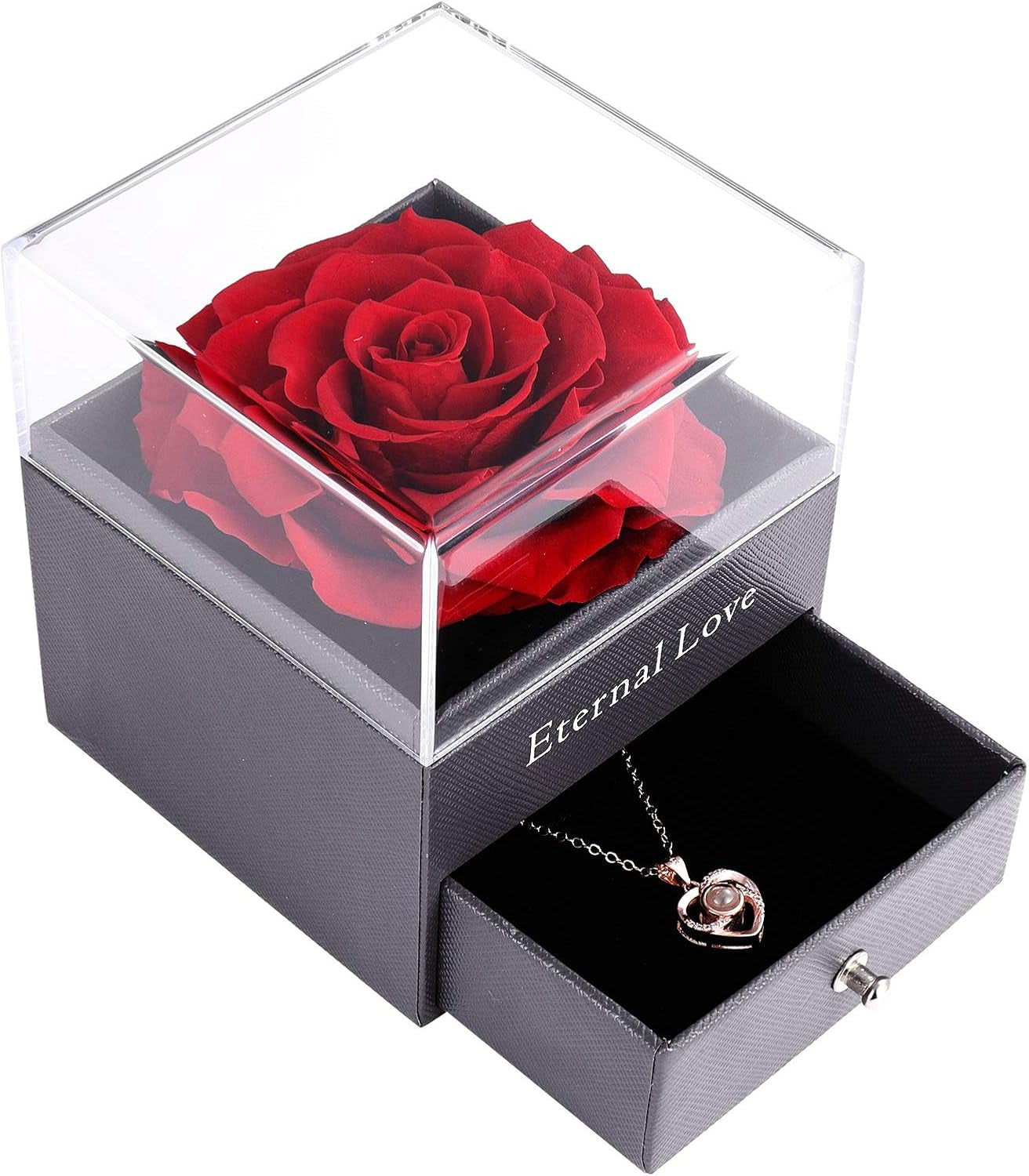 Preserved Real Rose with "I Love You" Necklace – The Perfect Gift for Her