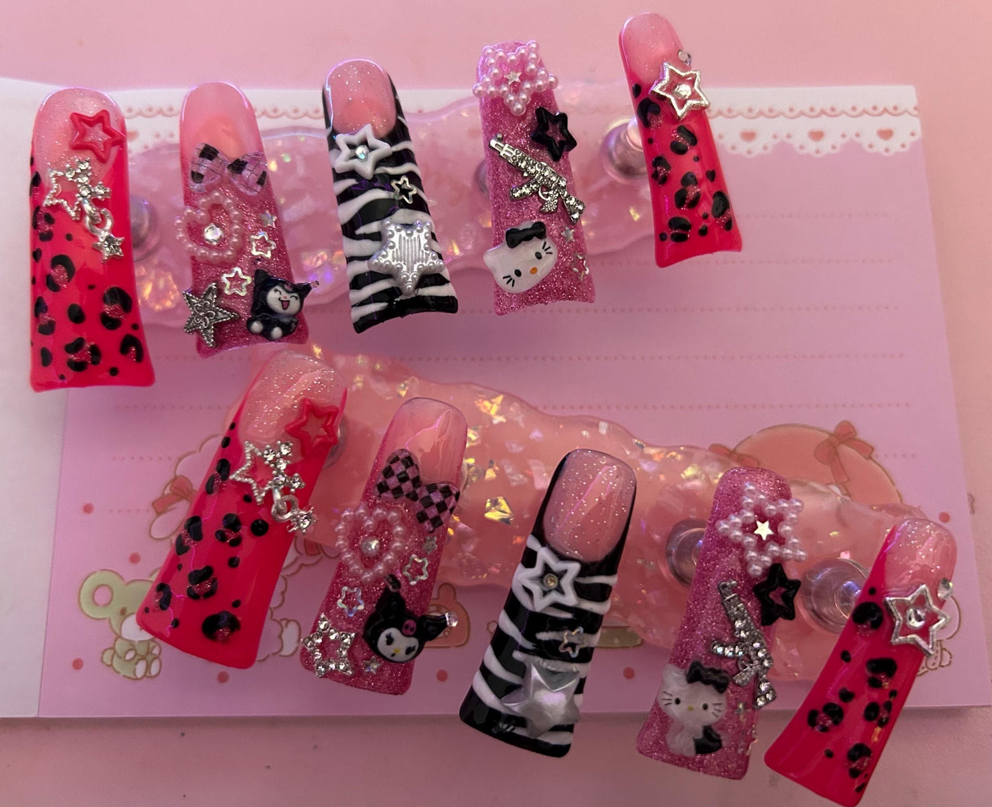 Y2K Kawaii Emo Princess Duck Junk Nail Press on Nails